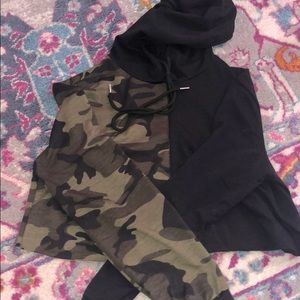 Camouflage and Black Cropped Hoodie